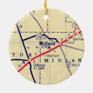 Midland TX 1948 Map Ceramic Ornament