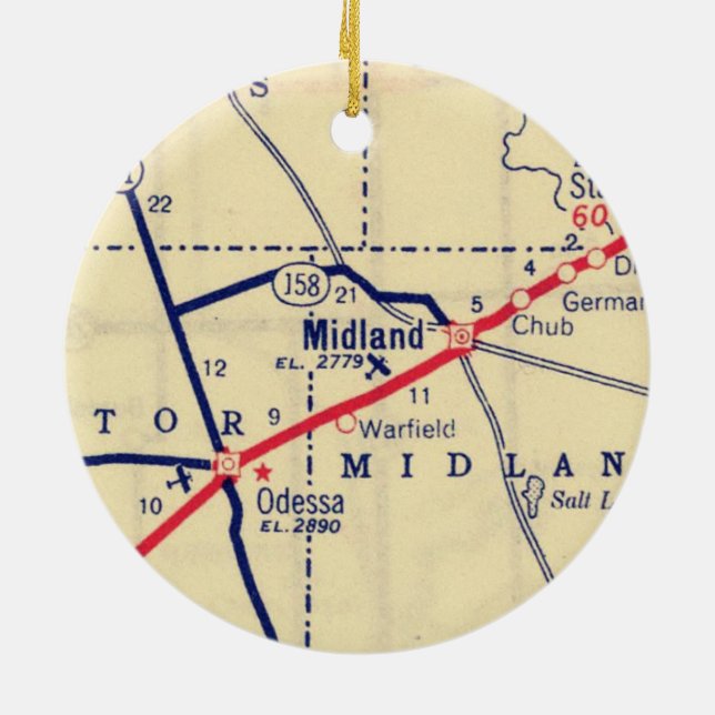 Midland TX 1948 Map Ceramic Ornament (Back)