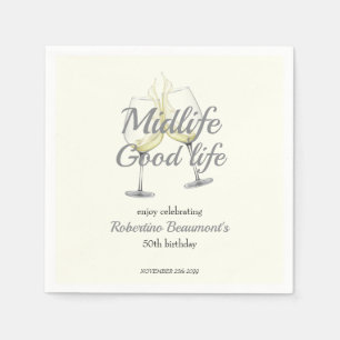 Midlife Good Life Elegant Wine Glass 50th Birthday Napkin