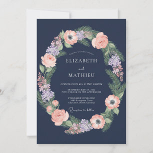 Midnight Amber Ranunculus Grey Eucalyptus Wedding Invitation