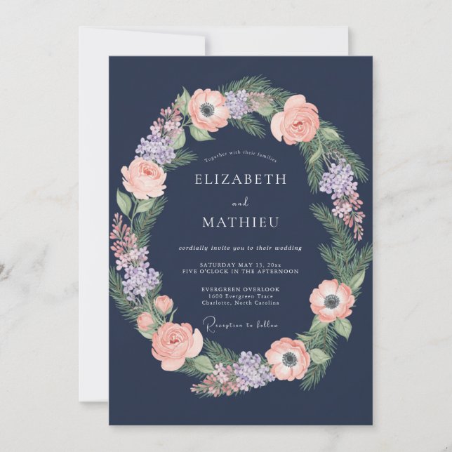 Midnight Amber Ranunculus Grey Eucalyptus Wedding Invitation (Front)