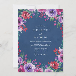 Midnight Amethyst Watercolor Wedding Invitation