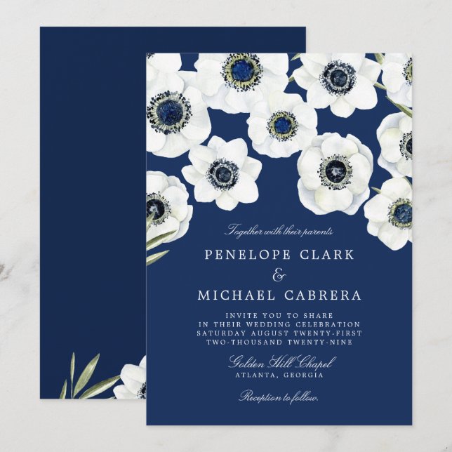Midnight Anemone | Floral Wedding Invitation (Front/Back)