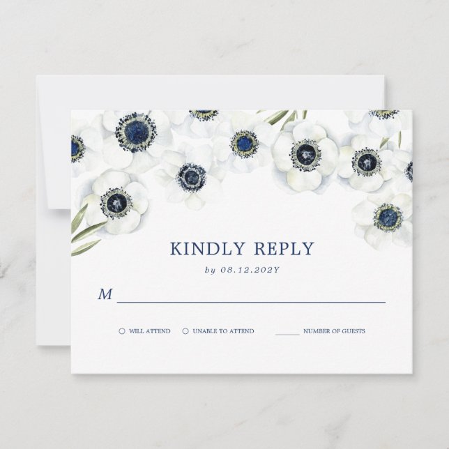 Midnight Anemone | Floral Wedding RSVP (Front)