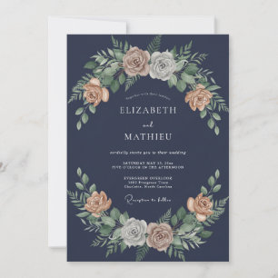 Midnight Apricot Petal Wedding Invitation