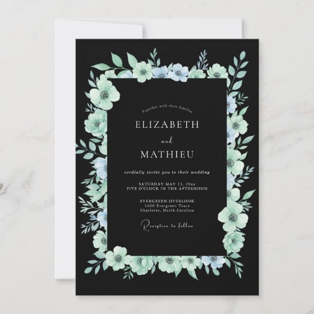 Midnight Aqua Foliage Eucalyptus Wedding Invitation (Front)