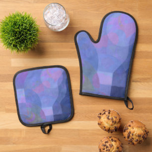 Midnight Arches – Indigo Abstract Geometry Oven Mitt & Pot Holder Set