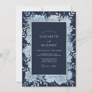 Midnight Azure Foliage Eucalyptus Wedding Invitation