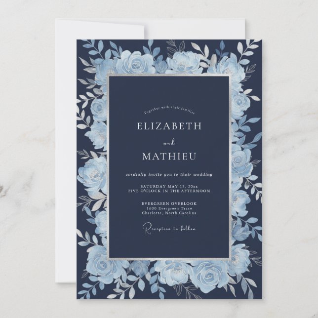 Midnight Azure Foliage Eucalyptus Wedding Invitation (Front)