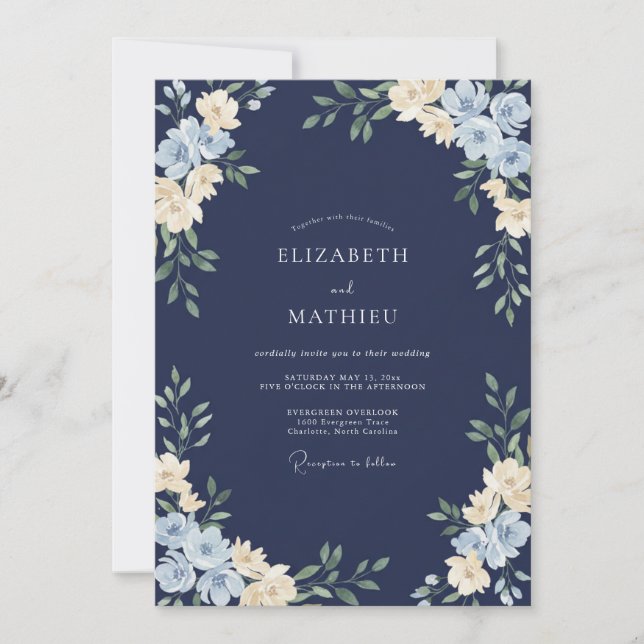 Midnight Azure Wildflower Wedding Invitation (Front)