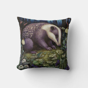 Midnight Badger Throw Pillow