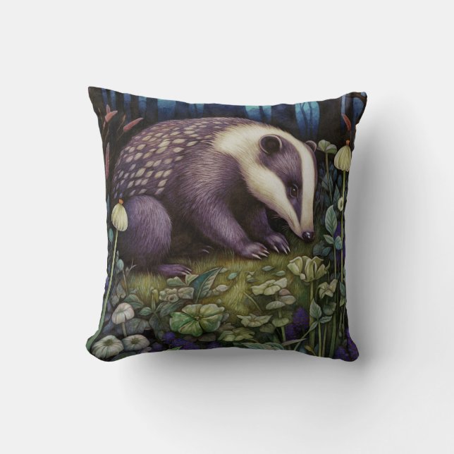 Midnight Badger Throw Pillow (Front)