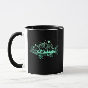Midnight Bass Fishing Wilderness Double Exposure Mug
