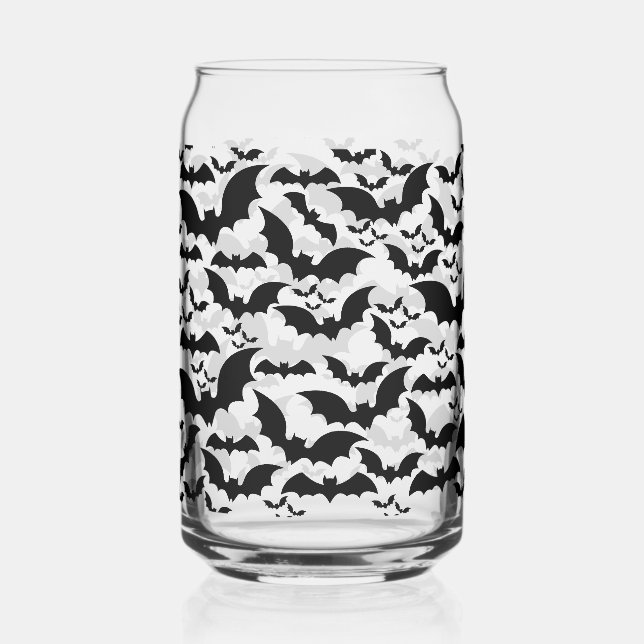 Midnight Bat Swarm Clear Can Glass – Black Bats (Front)