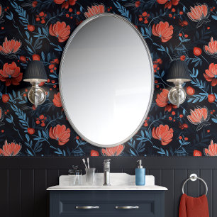 Midnight Berry Blooms - Black, Red, and Blue  Wallpaper