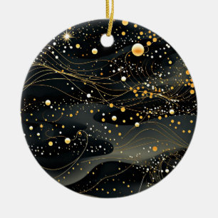 Midnight Black and Gold Futuristic Design Ceramic Ornament