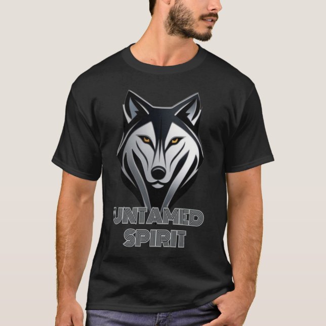 Midnight Black and Metallic Silver Wolf Logo Art T-Shirt (Front)