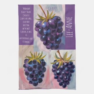 Midnight Black grapes on textured background Kitchen Towel