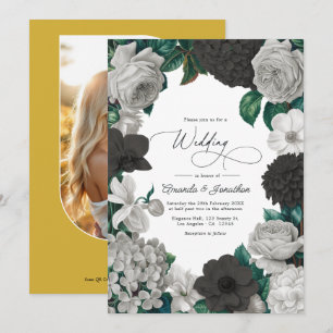 Midnight Black, Oyster Gray & Soft Linen Wedding Invitation