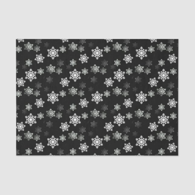 Midnight Black Snow Flake Flurries Tissue Paper (Front)