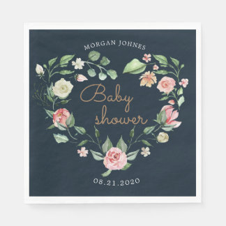 midnight bloom baby shower monogram napkin