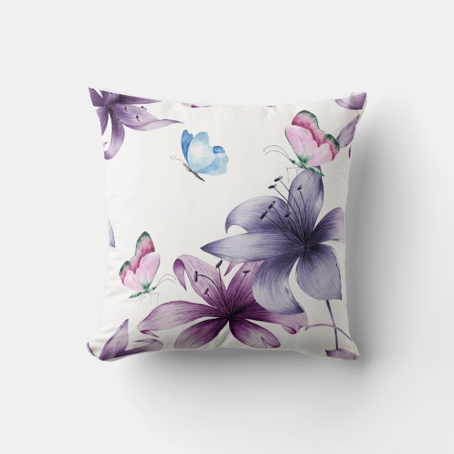 MIDNIGHT BLOOM & BUTTERFLIES THROW PILLOW (Front)