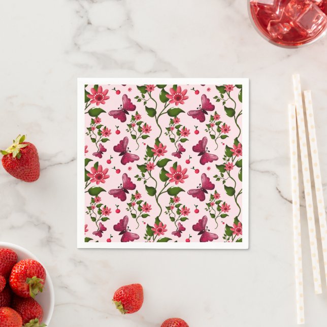 Midnight Bloom Butterfly Floral Napkin (Insitu)