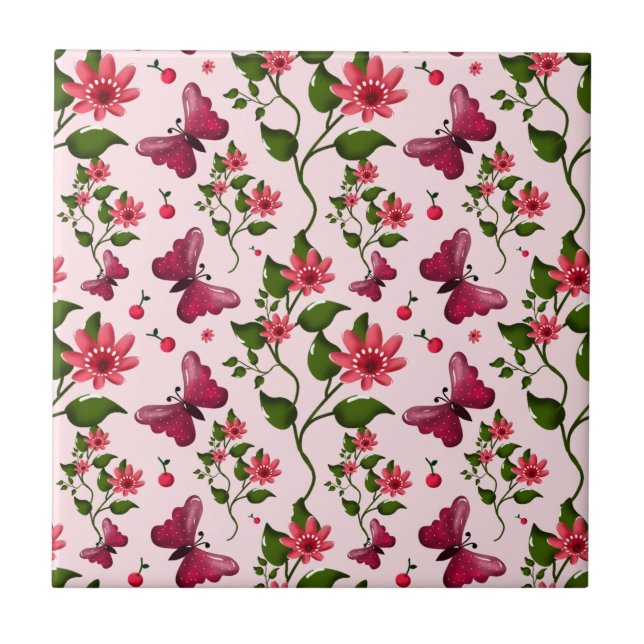 Midnight Bloom Butterfly Floral Tile (Front)