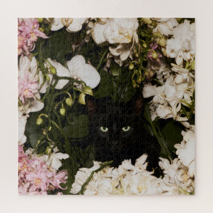 Midnight Bloom Cats Jigsaw Puzzle