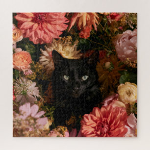 Midnight Bloom Cats Jigsaw Puzzle
