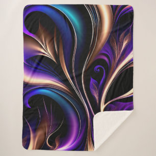 Midnight Bloom - Deep Purple, Teal & Gold Abstract Sherpa Blanket