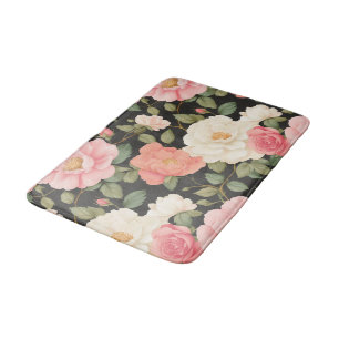 Midnight Bloom Elegance Blush Pink Roses Dark Bath Mat