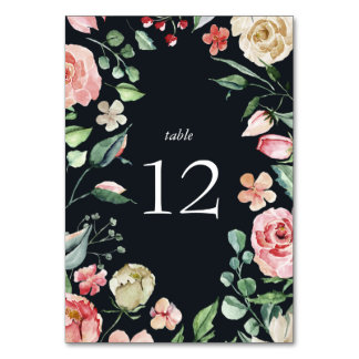 midnight bloom elegant floral navy blue Table Card