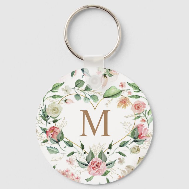 midnight bloom elegant wreath monogram keychain (Front)