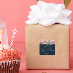 Midnight Bloom Floral Baby Shower Square Sticker