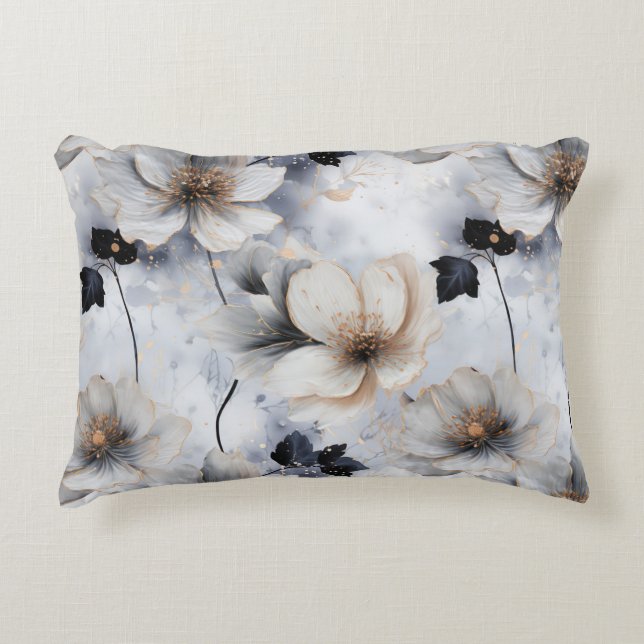 Midnight Bloom Floral Duvet Cover – Elegant  Accent Pillow (Front)