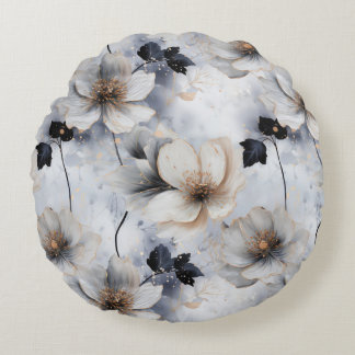 Midnight Bloom Floral Duvet Cover – Elegant Round Pillow