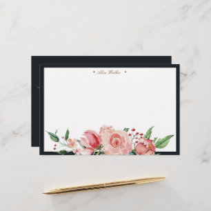 Midnight bloom floral elegant monogram stationery