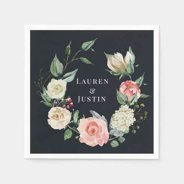 midnight bloom floral Monogram Paper Napkin (Front)