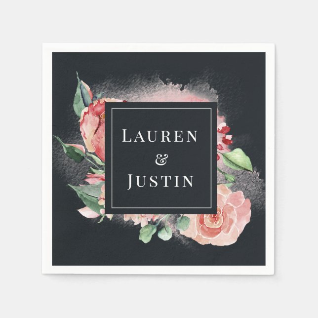 midnight bloom floral Monogram Paper Napkin (Front)