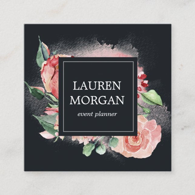 midnight bloom floral square Business Card (Front)