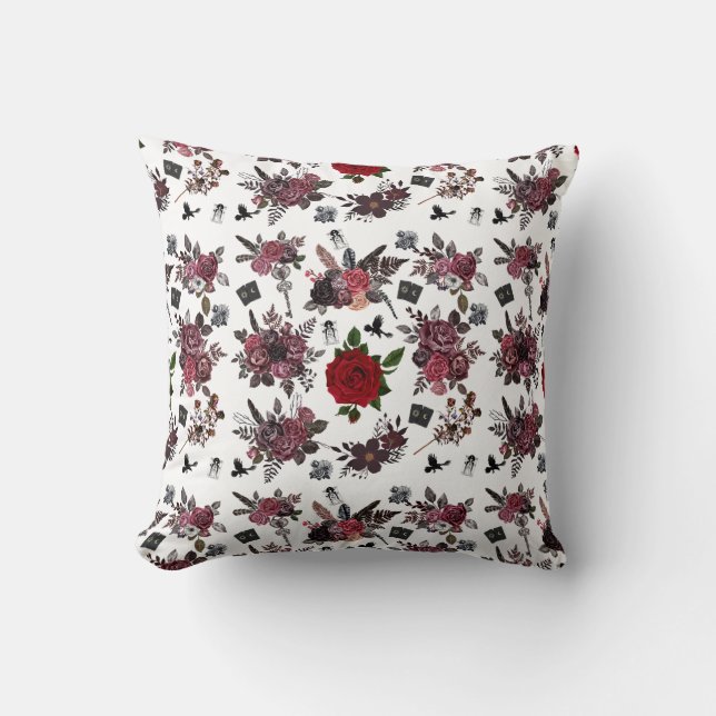 Midnight Bloom: Gothic Roses & Mystical Relics Throw Pillow (Front)
