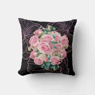 Midnight Blooms: A Rose Elegance Throw Pillow
