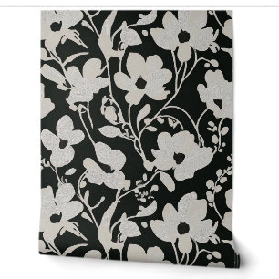 Midnight Blooms: Bold Floral Silhouette Wallpaper