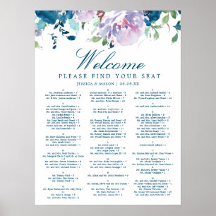 Midnight Blooms Floral Wedding Seating Chart Sign