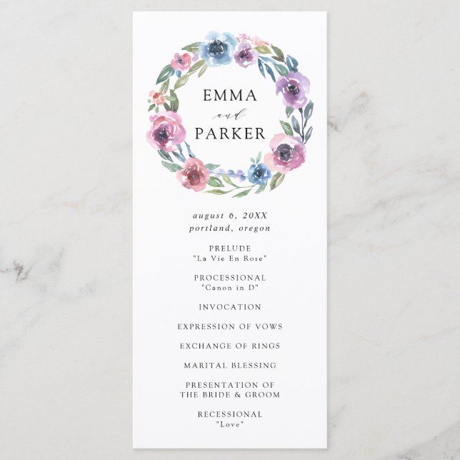 Midnight Blooms Floral Wreath | Wedding Ceremony Program (Front)