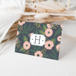 Midnight Blooms Monogram Note Card