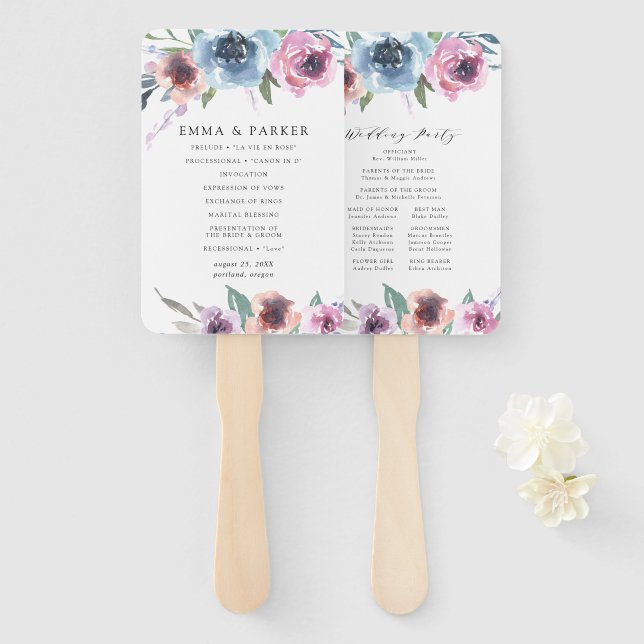 Midnight Blooms | Personalized Wedding Program Hand Fan (Front and Back)