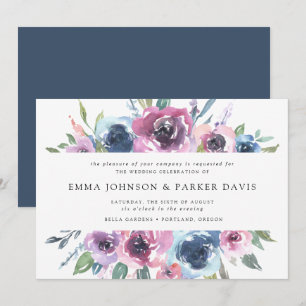 Midnight Blooms   Purple and Blue Floral Wedding Invitation