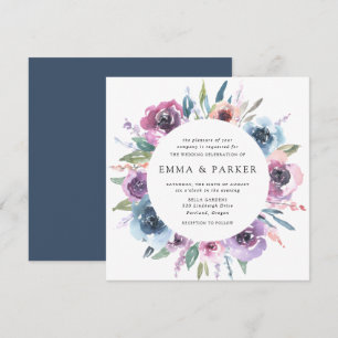 Midnight Blooms   Purple and Blue Floral Wedding Invitation